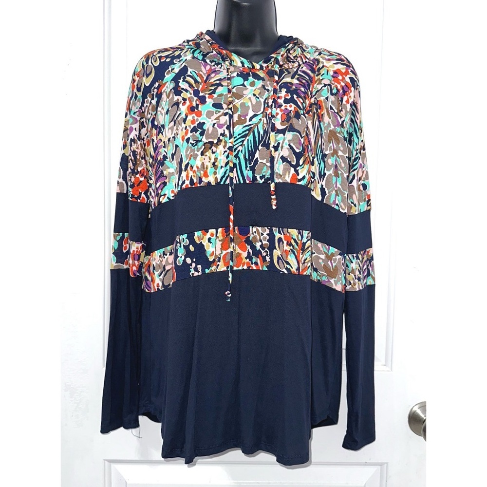 Sew in Love women's long-sleeve hooded top with a multi-colored floral print